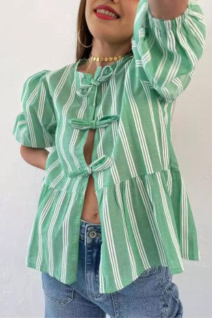 Tie-front Striped Blouse